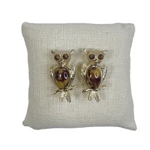 Vintage Owl Gold Tone Faux Tortoise Shell Cabochon Scatter Pins Brooch